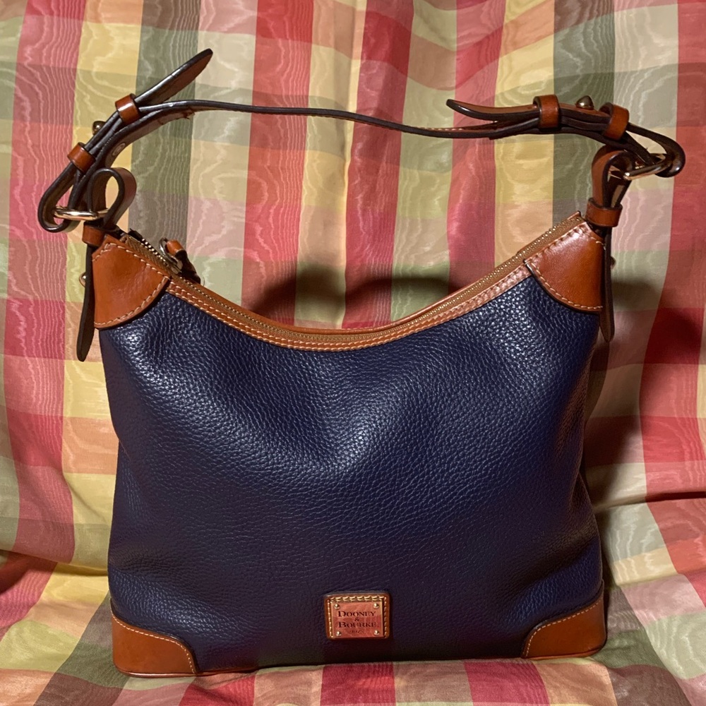 Dooney & Bourke Navy and Tan Leather Shoulder Bag